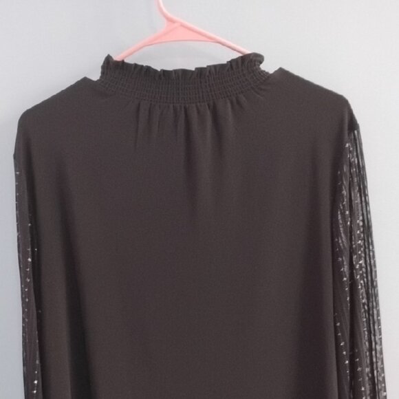 Anne Klein Black Blouse with Sheer Glitter Sleeves Size Large - Picture 4 of 5